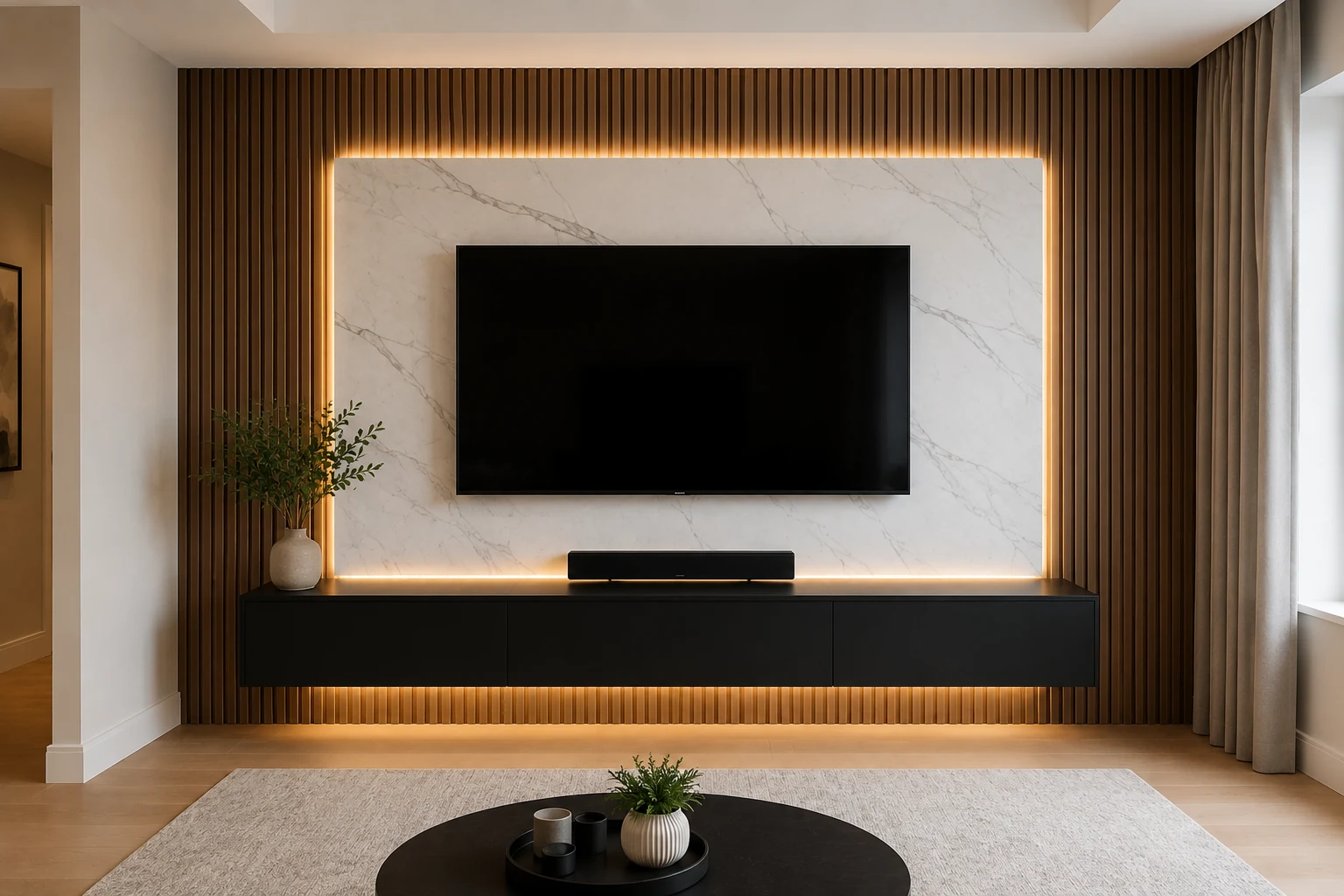 Essential media wall package design example: Modern TV Wall